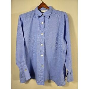 Bloomingdales 100% Linen Button Down‎ Shirt Mens 1X Blue Long Sleeve